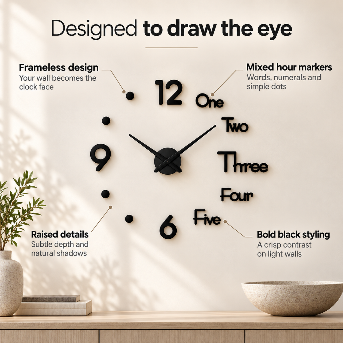 Calligrap Large Wooden DIY Wall Clock with 12-Inch Hands