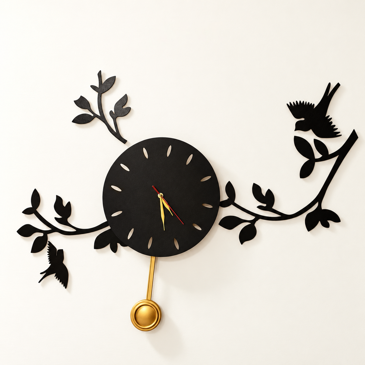Calligrap Birds on Branches Pendulum Wall Clock