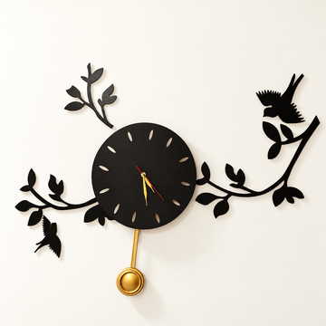 Calligrap Birds on Branches Pendulum Wall Clock